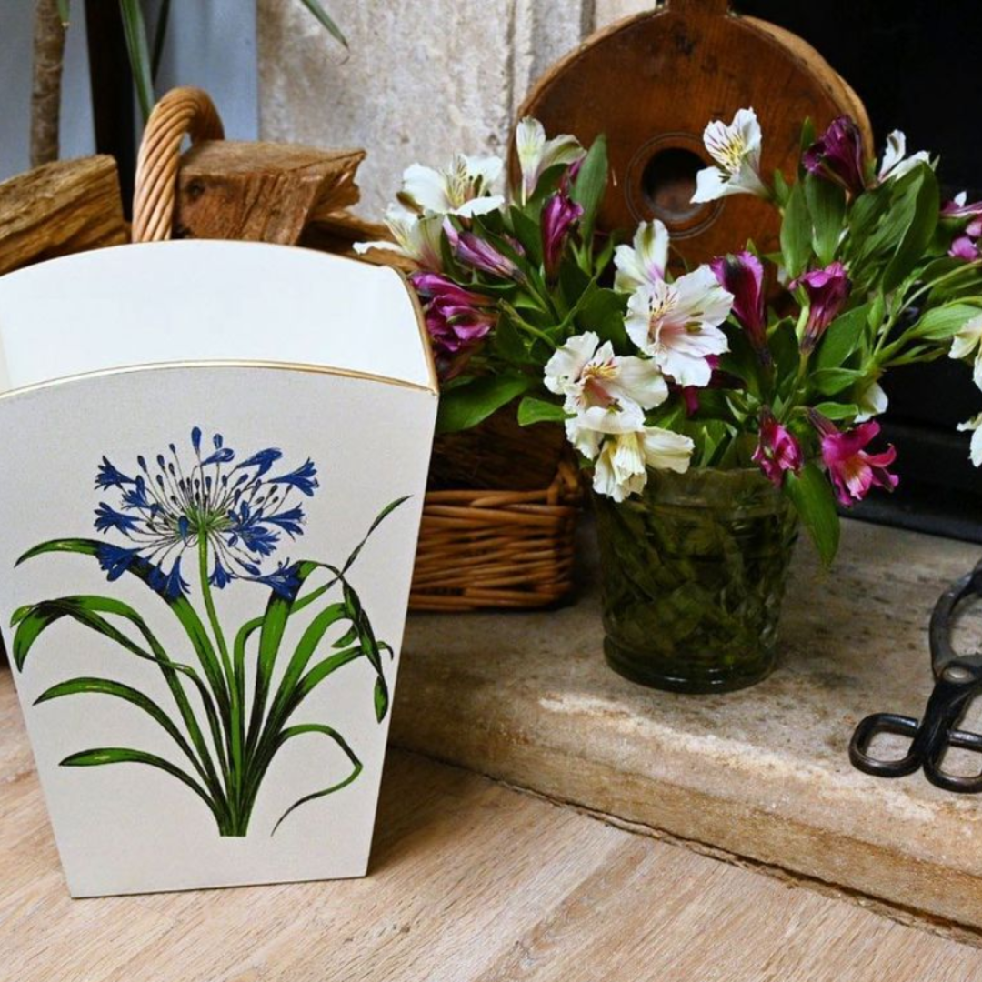 Square Wooden Waste Paper Bin: Agapanthus