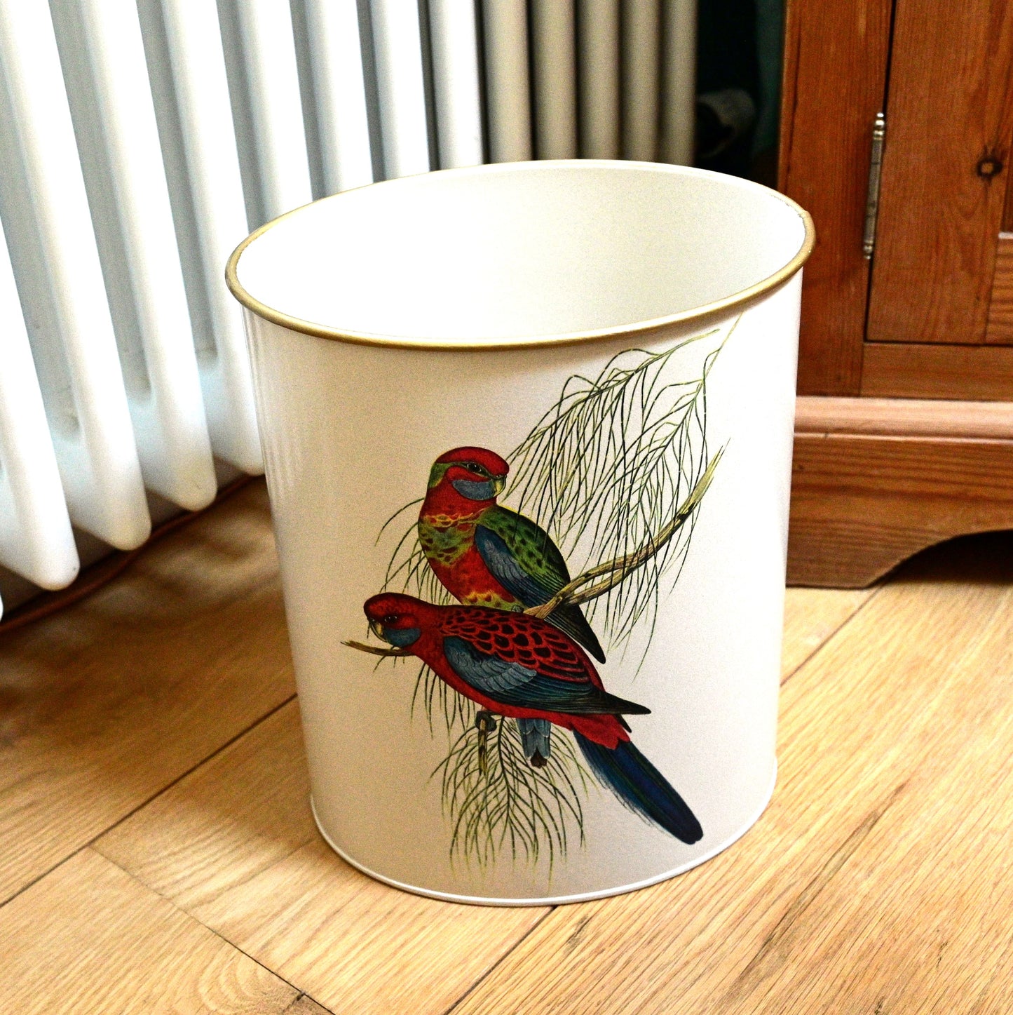 Oval Waste Paper Bin: Pair of Parrots