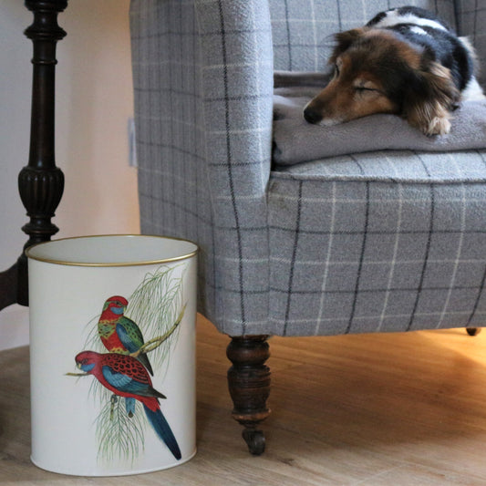 Oval Waste Paper Bin: Pair of Parrots