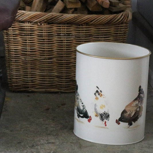 Oval Waste Paper Bin: Chickens