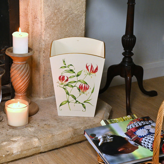 Square Wooden Waste Paper Bin: Flame Lily