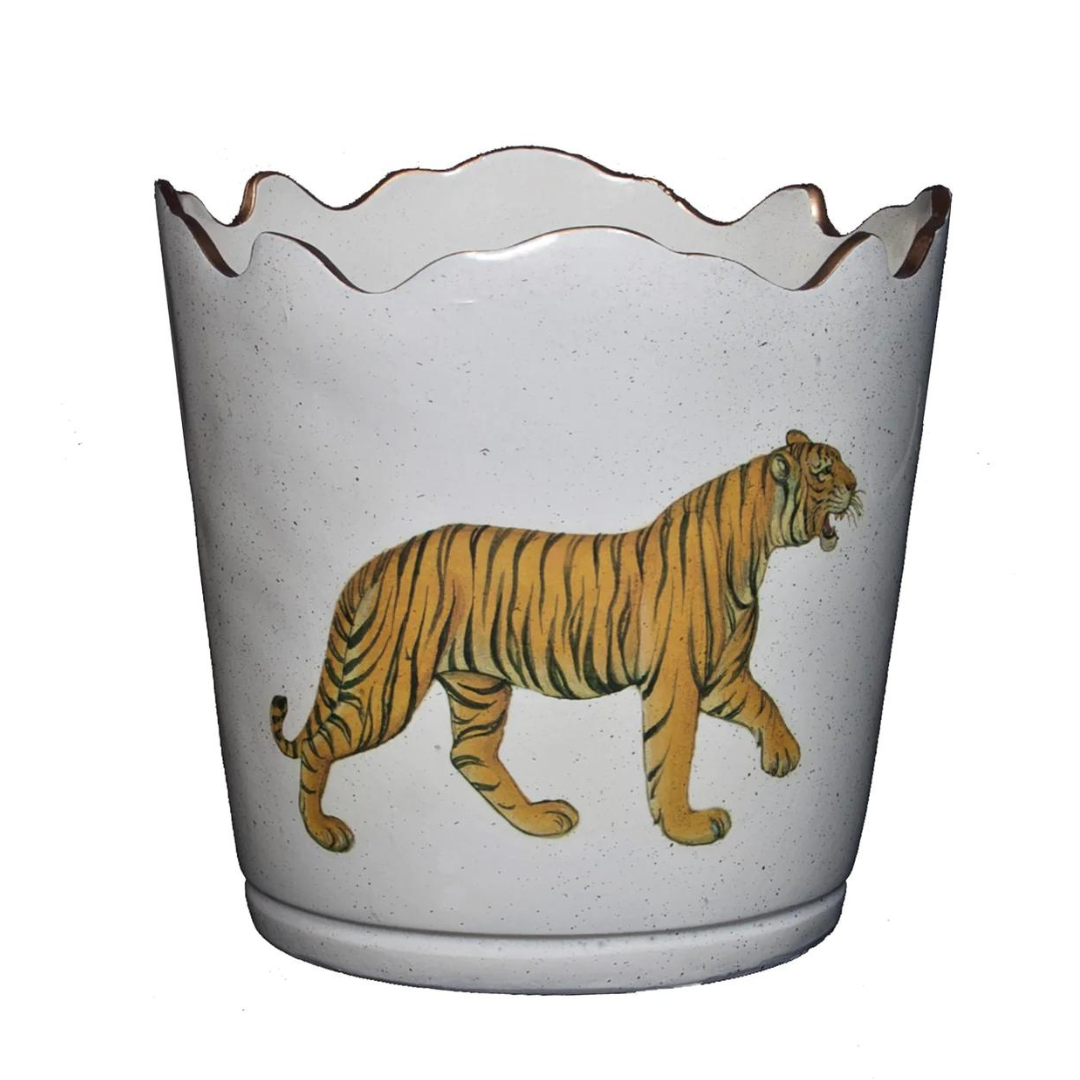 Scalloped Top Cachepot/Decorative Planter: Tiger