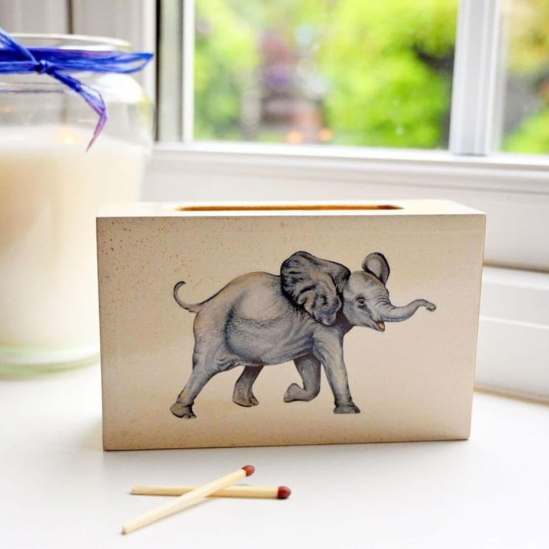 Standard Wooden Matchbox Cover with Matches: Elephant