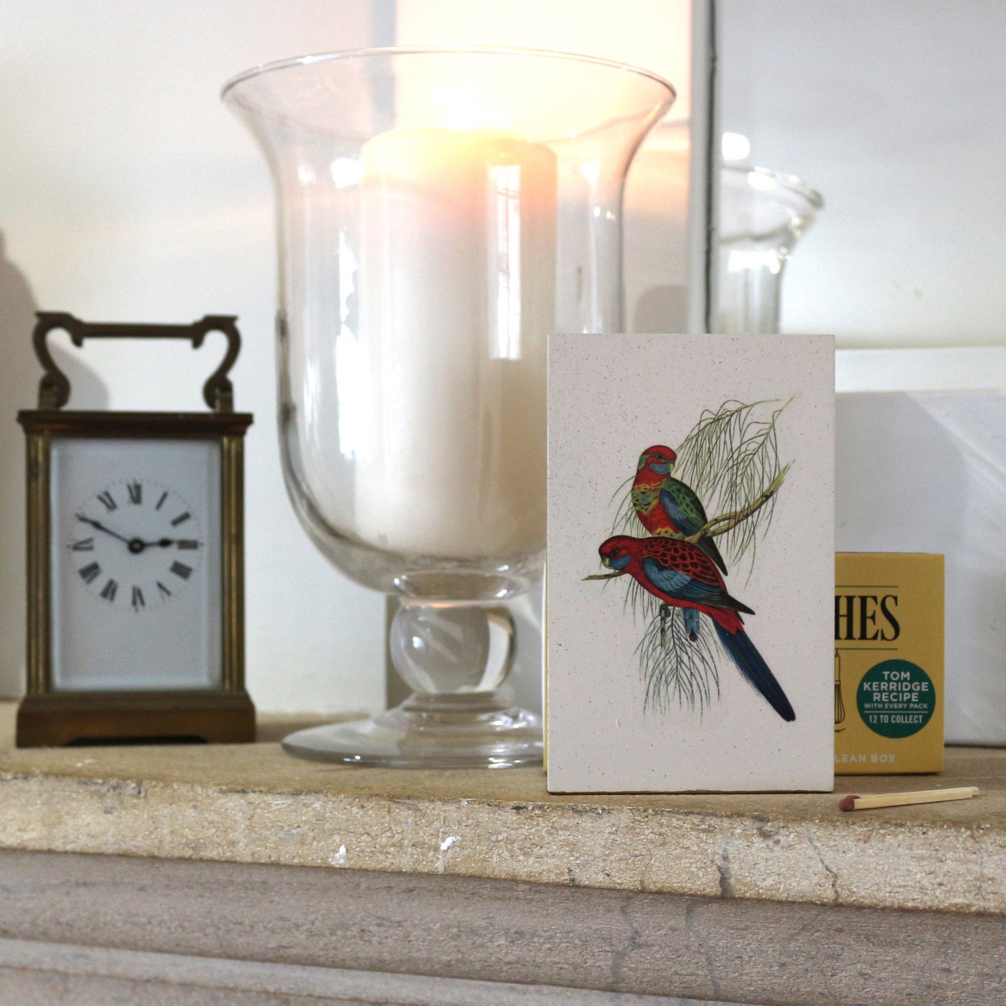 Standard Wooden Matchbox Cover with Matches: Pair of Parrots