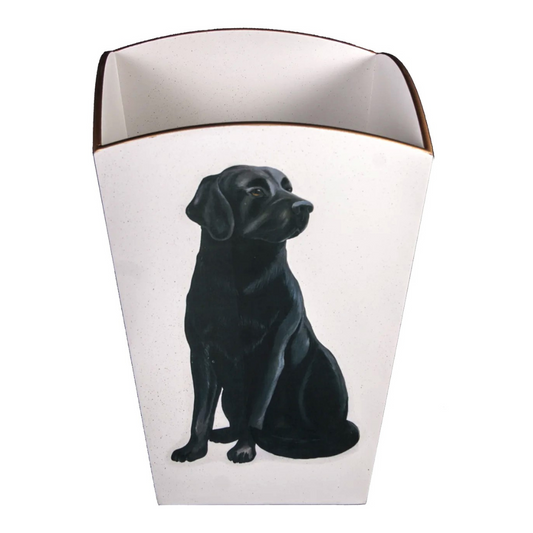 Square Wooden Waste Paper Bin: Labrador