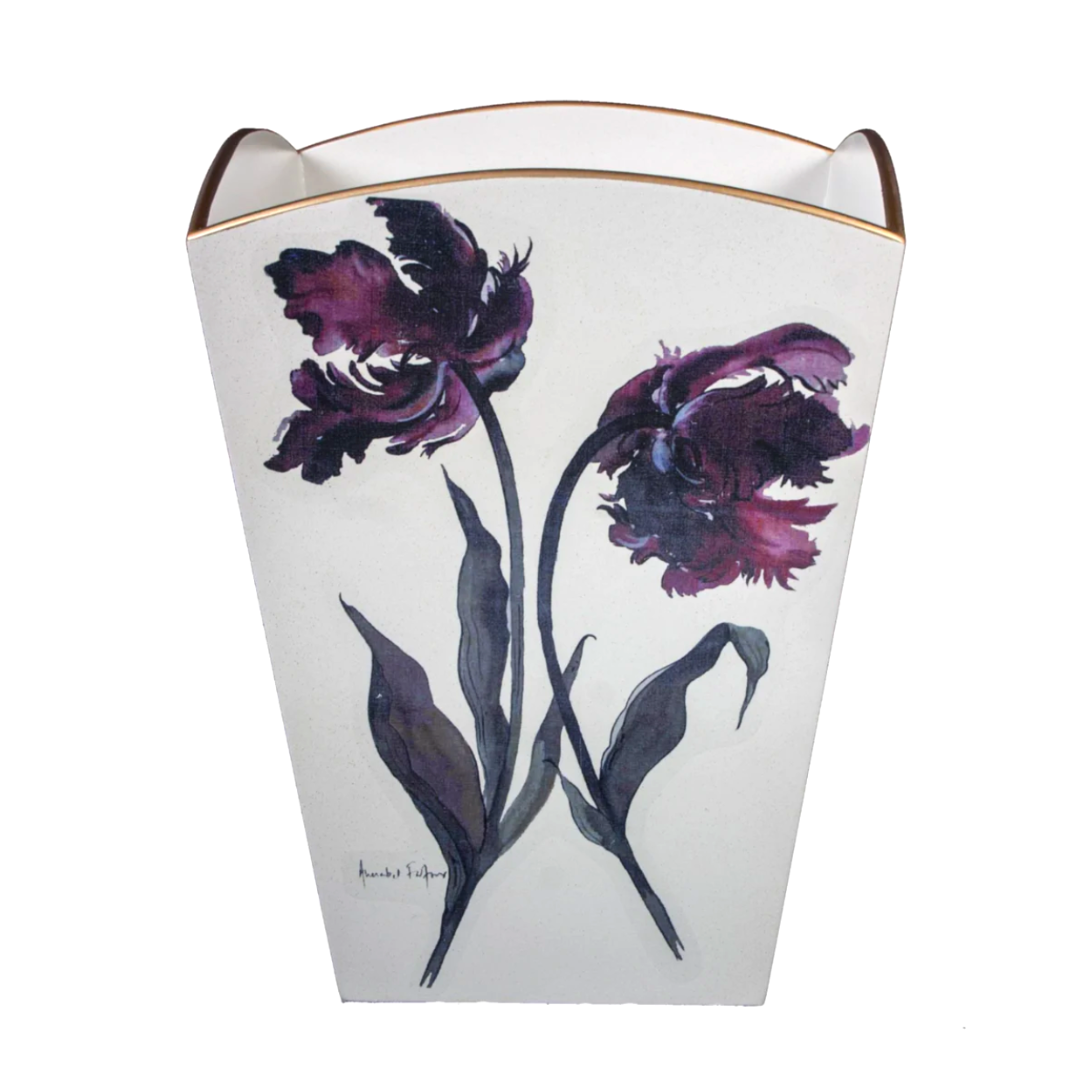 Square Wooden Waste Paper Bin: Parrot Tulip