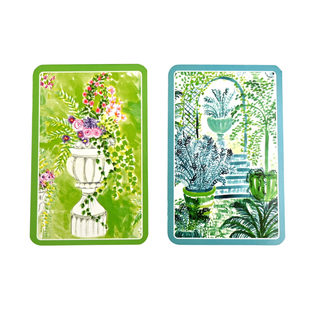 playing cards with floral urns design motifs