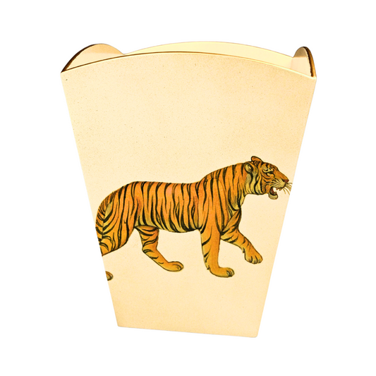 Square Wooden Waste Paper Bin: Tiger