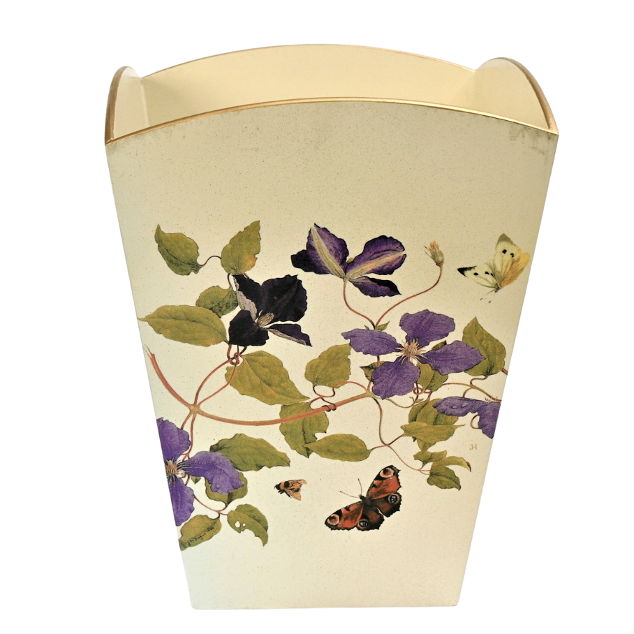 Square Wooden Waste Paper Bin: Clematis