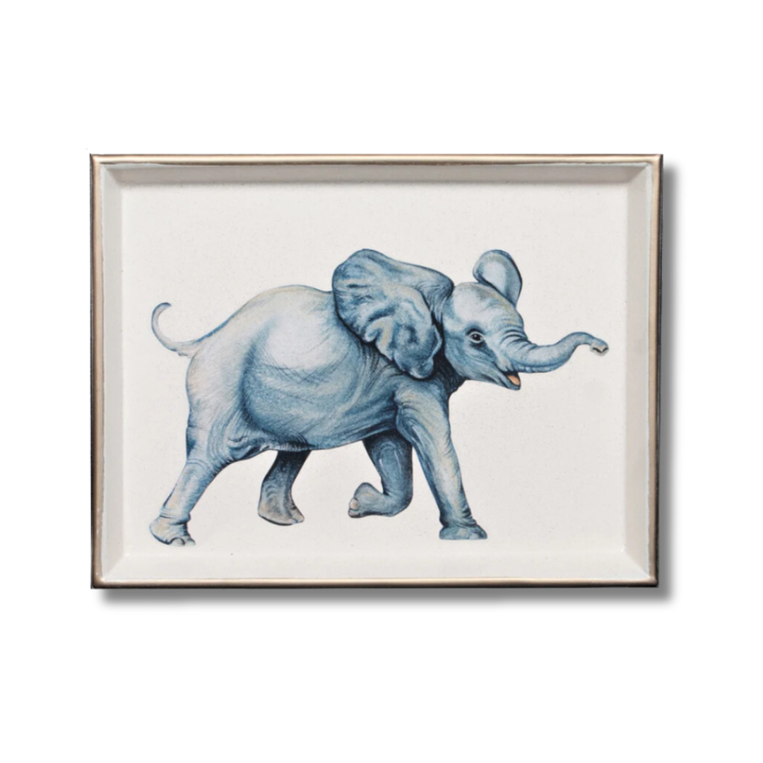 tray with elephant design and gold rims