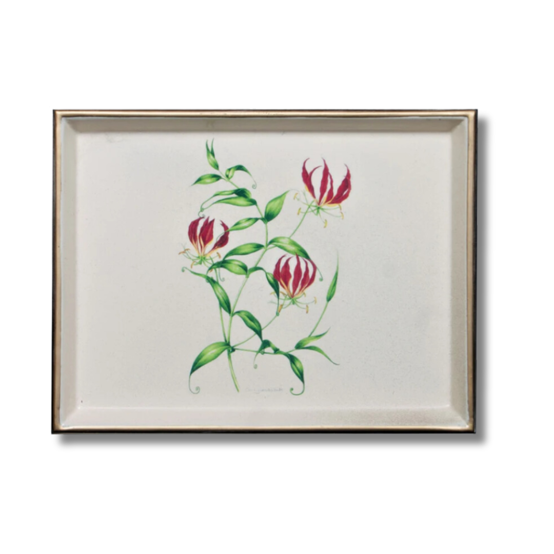 tray with flame lily design and gold rims