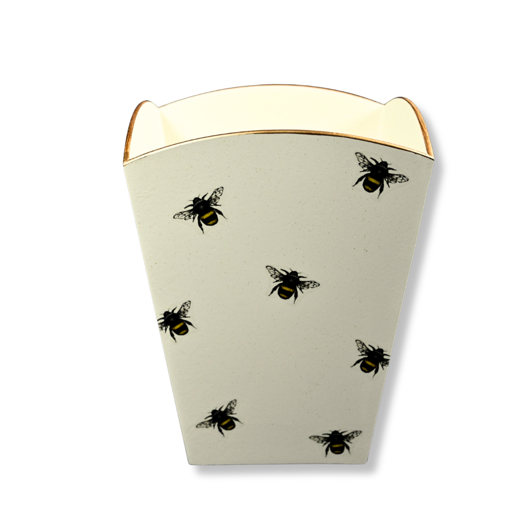 Square Wooden Waste Paper Bin: Bee