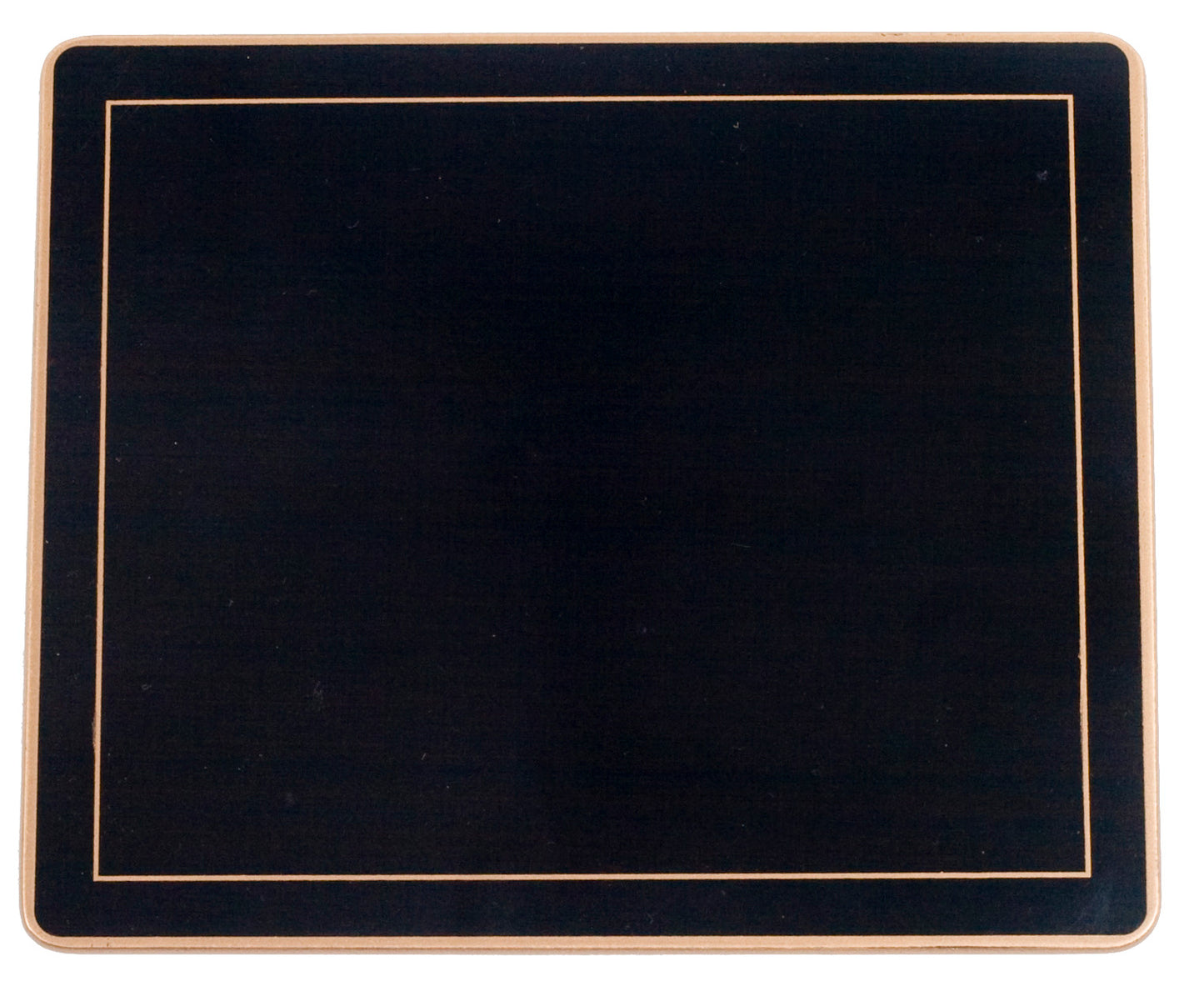 black placemat with gold border on a white background