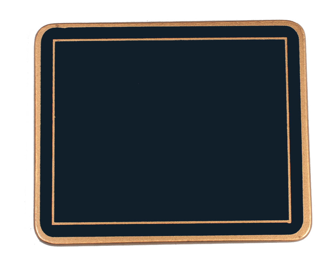 navy coaster with gold border on a white background