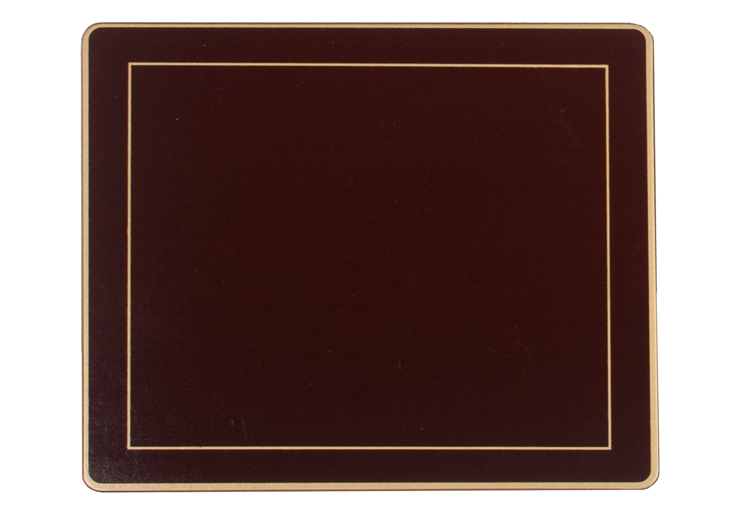Dark red placemat with gold border on a white background