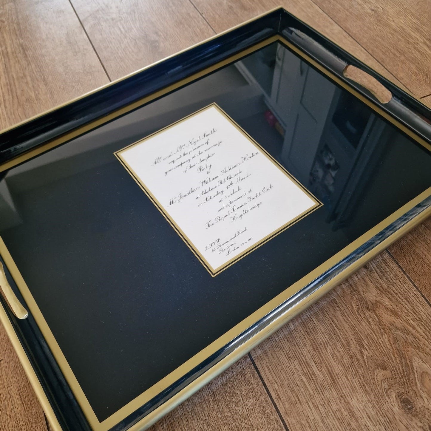 large personalised tray with invite