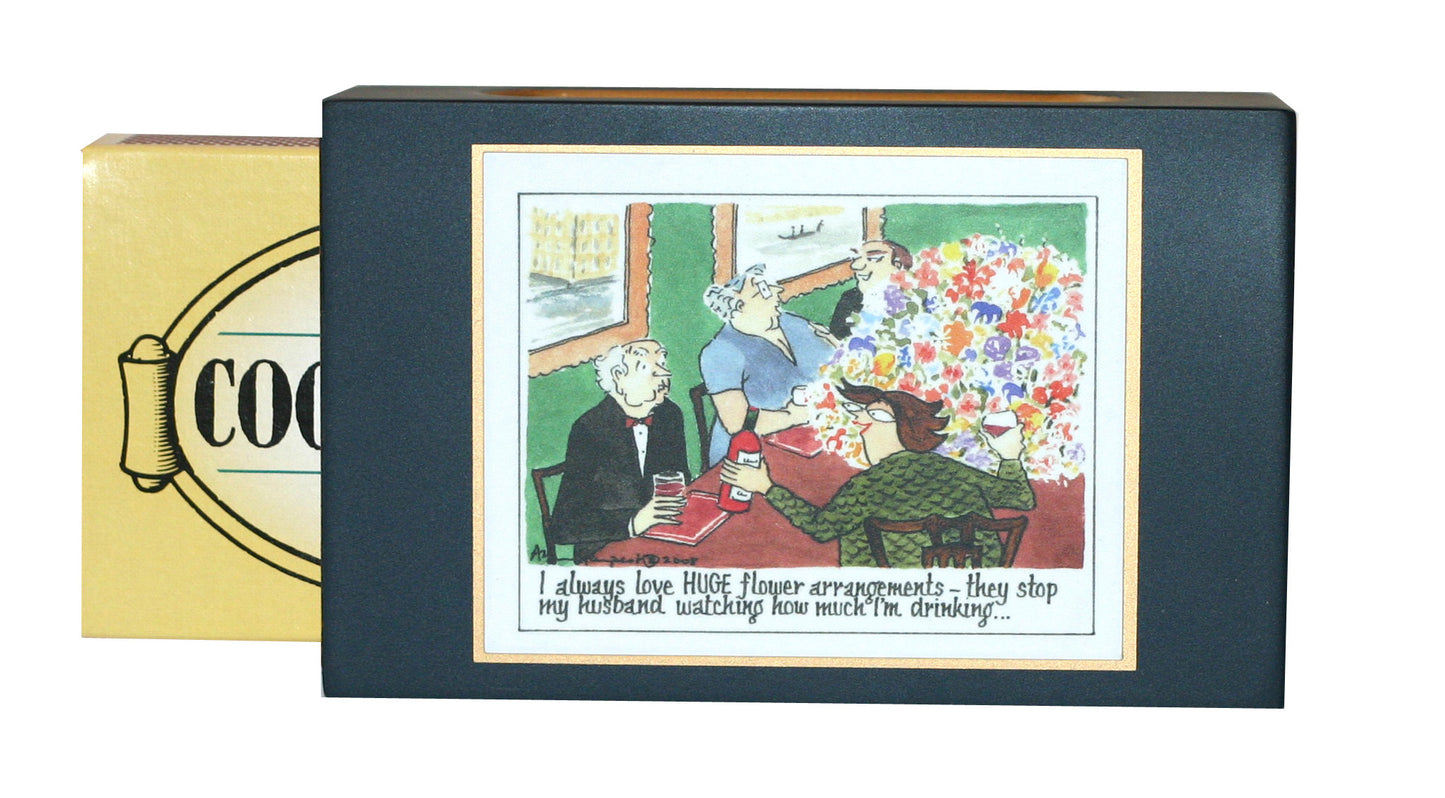 wooden matchbox cover with cook's matches inside and navy with text print