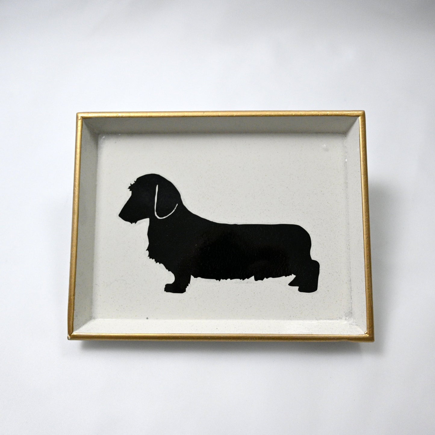 tray with dachshund design and gold rims