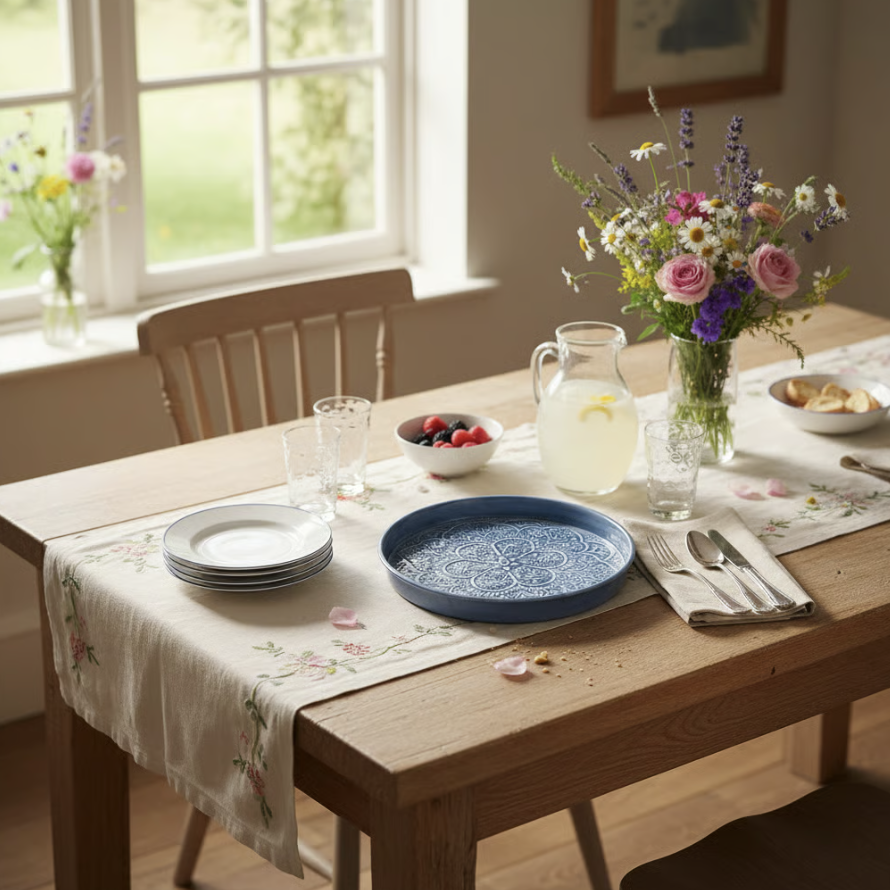 Round Enamel Tray - Sky Blue