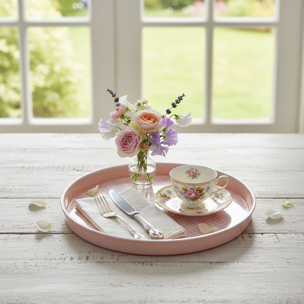 Round Enamel Tray - Dusky Pink