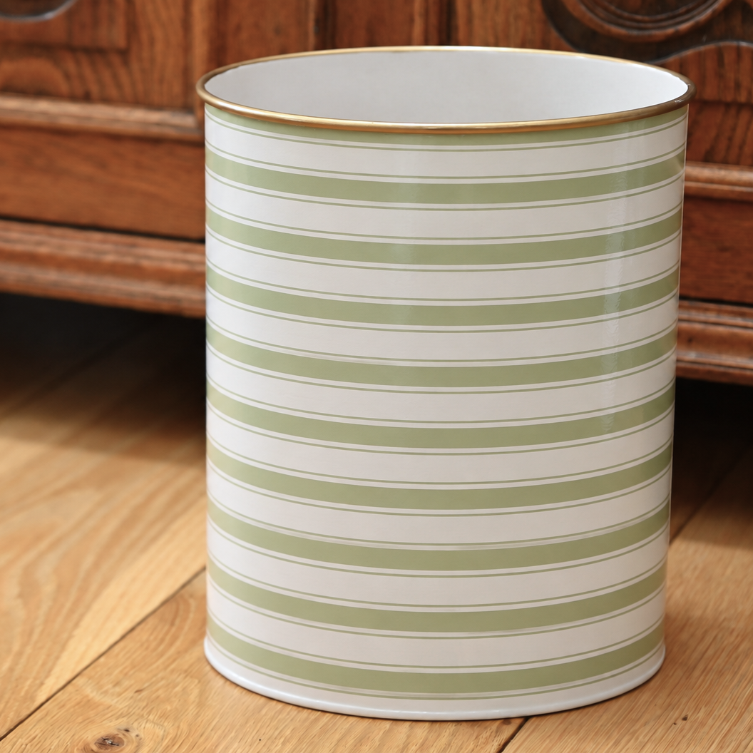 Oval Waste Paper Bin: Green Stripe