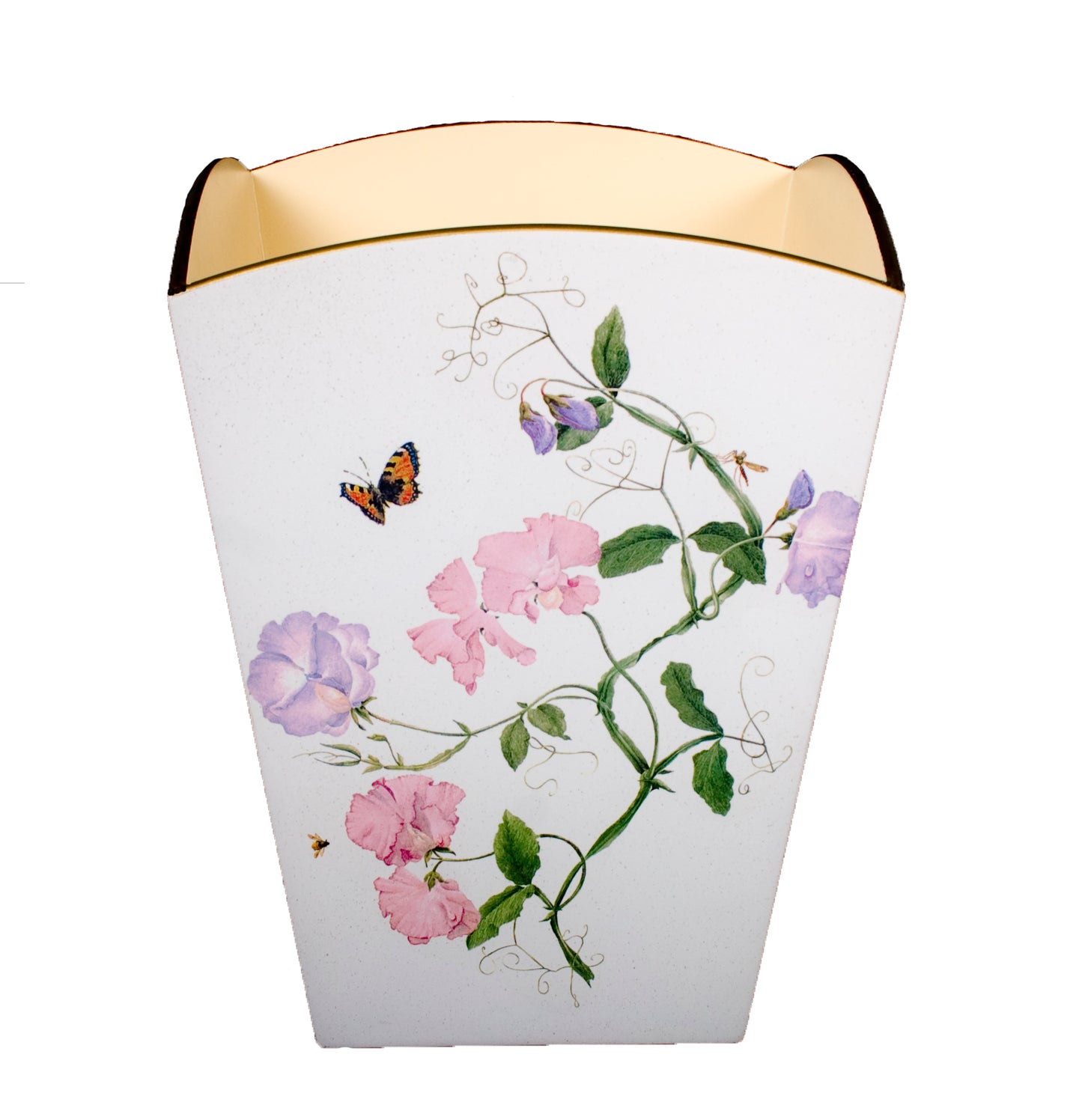 Square Wooden Waste Paper Bin: Sweet Pea