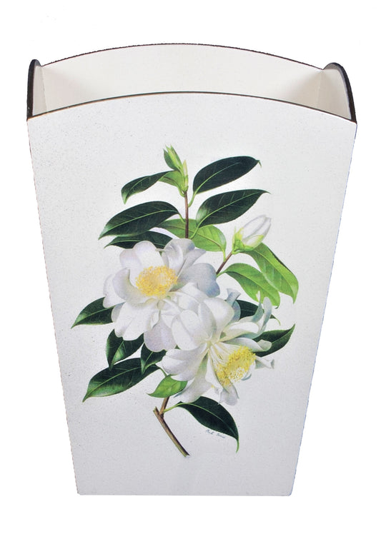 Square Wooden Waste Paper Bin: Camellia