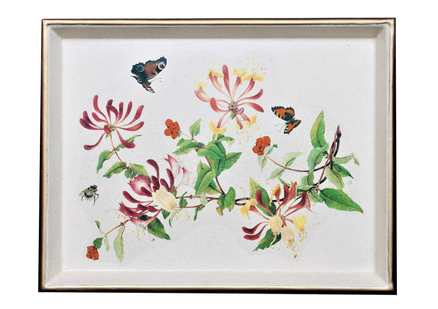 tray with honeysuckle flower design and gold rims