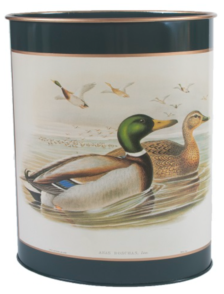 Oval Waste Paper Bin: Ducks on Dark Green