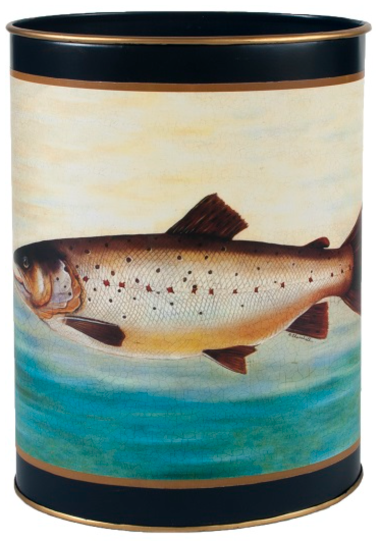 Oval Waste Paper Bin: Fish on Dark Blue