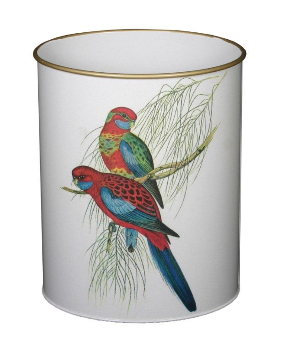 Oval Waste Paper Bin: Pair of Parrots
