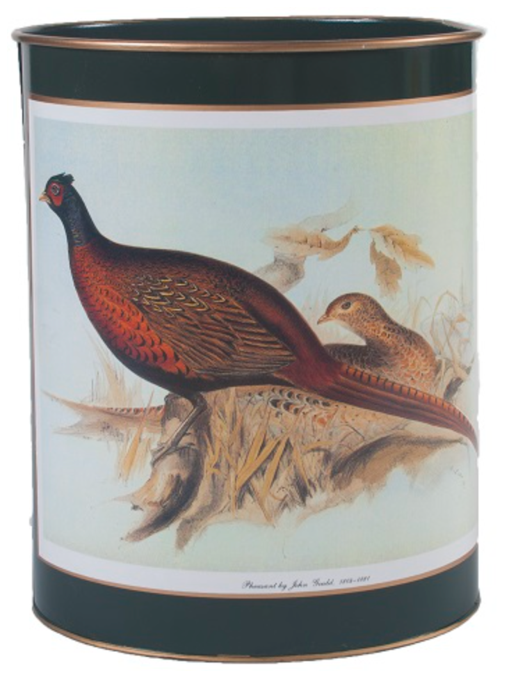 Oval Waste Paper Bin: Pheasant on Dark Red or Dark Green