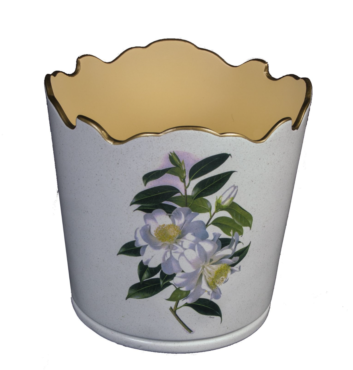 Scalloped Top Cachepot/Decorative Planter: Camellia