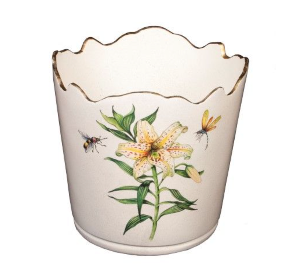 Scalloped Top Cachepot/Decorative Planter: Japanese Lily