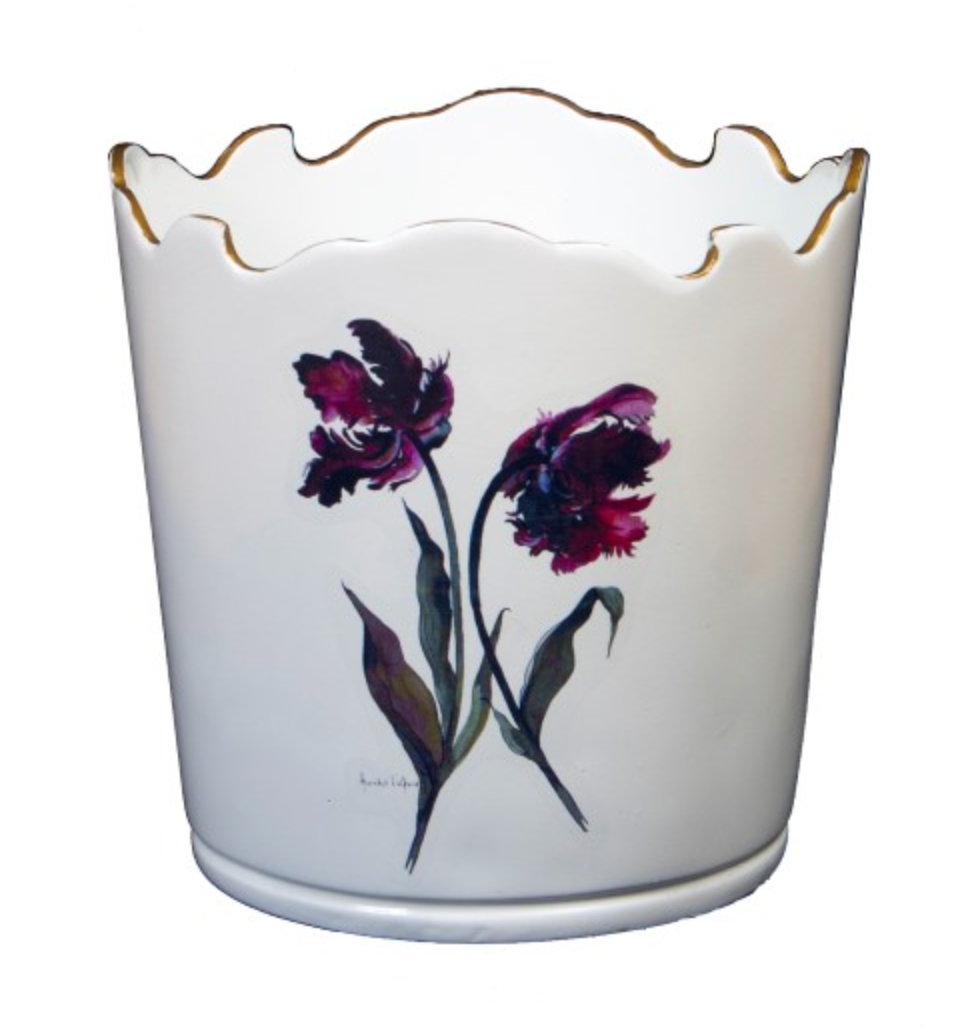 Scalloped Top Cachepot/Decorative Planter: Parrot Tulip