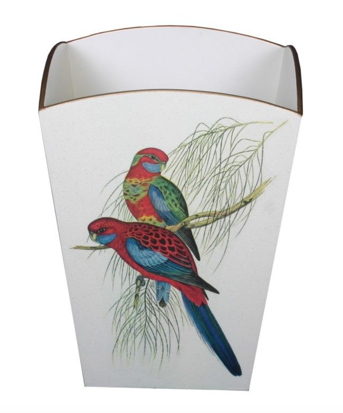 Square Wooden Waste Paper Bin: Pair of Parrots