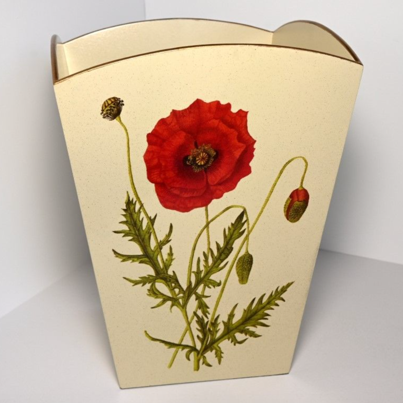 Square Wooden Waste Paper Bin: Poppy