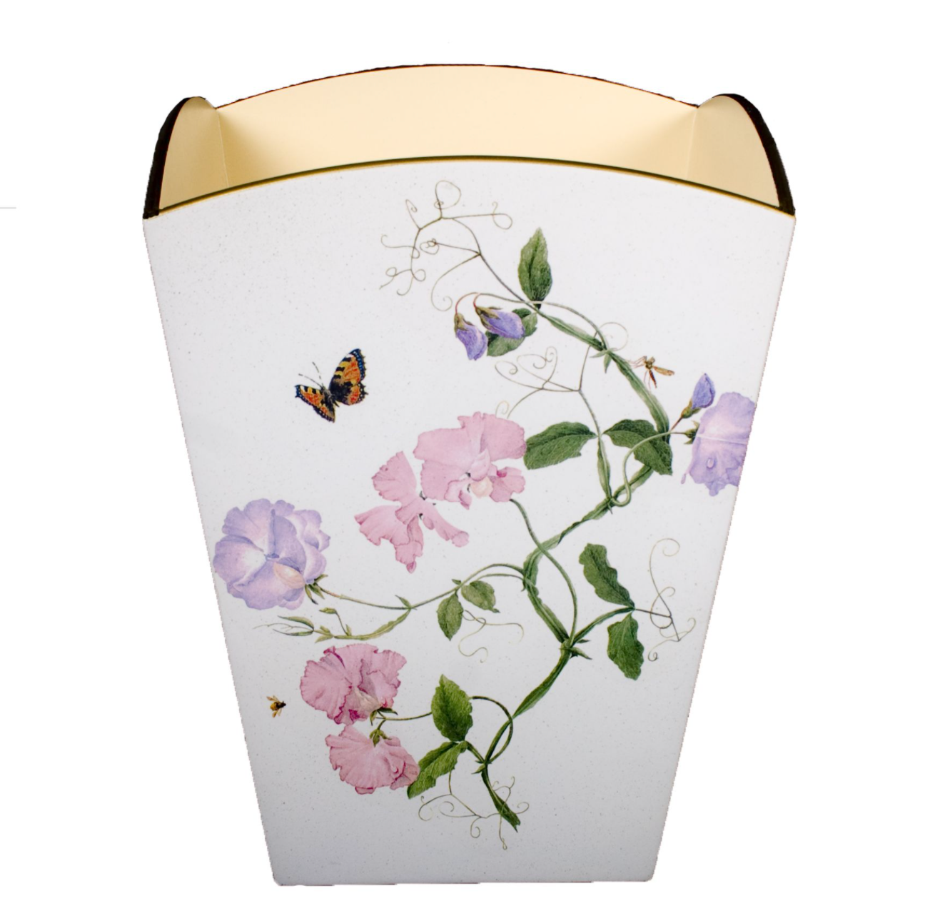 Square Wooden Waste Paper Bin: Sweet Pea