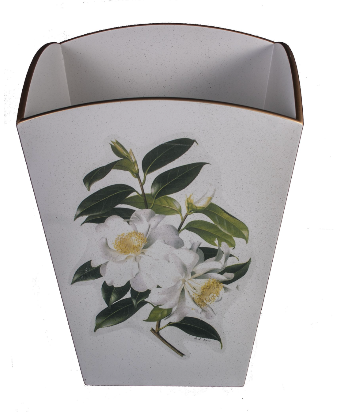 Square Wooden Waste Paper Bin: Camellia