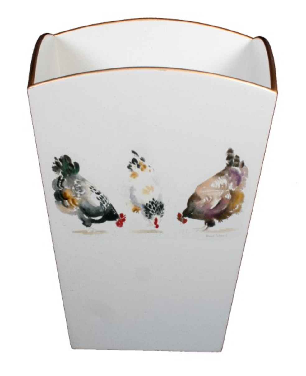 Square Wooden Waste Paper Bin: Chickens