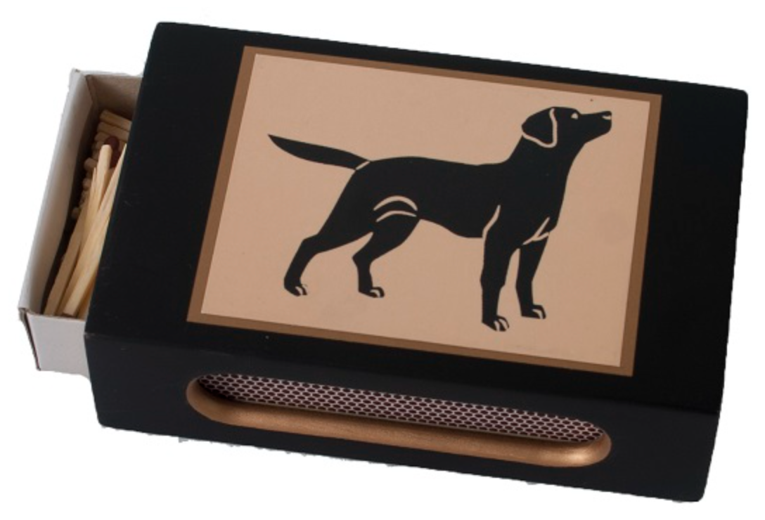 standing labrador matchobx cover with matches inside another angle