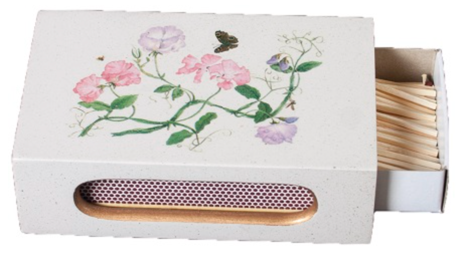 sweet pea matchbox cover with matches in side photo from front
