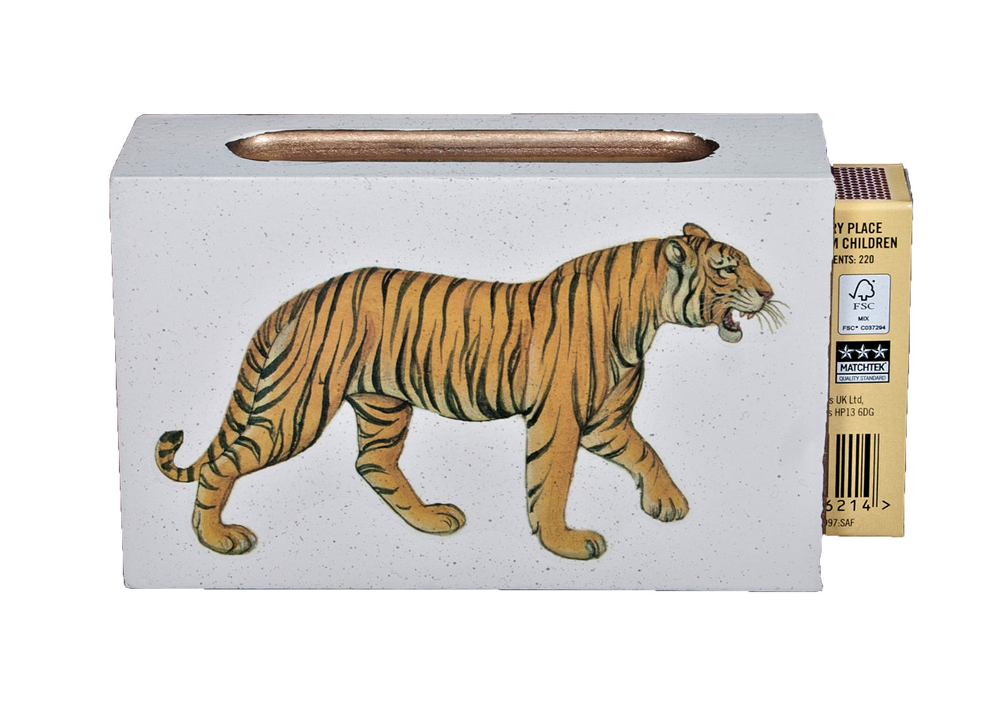tiger matchbox cover with matches inside from back