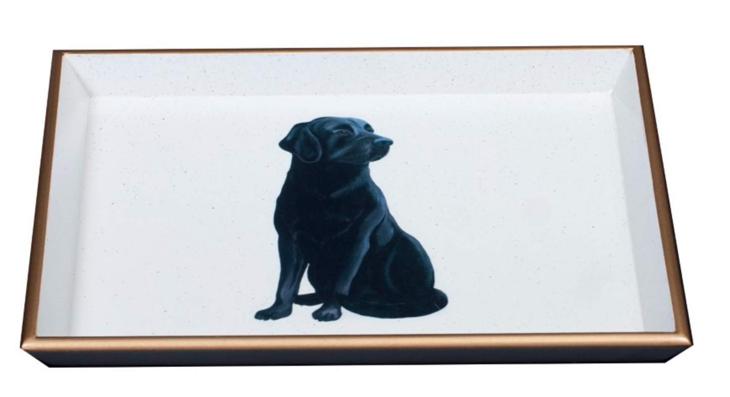 tray with black labrador design and gold rim