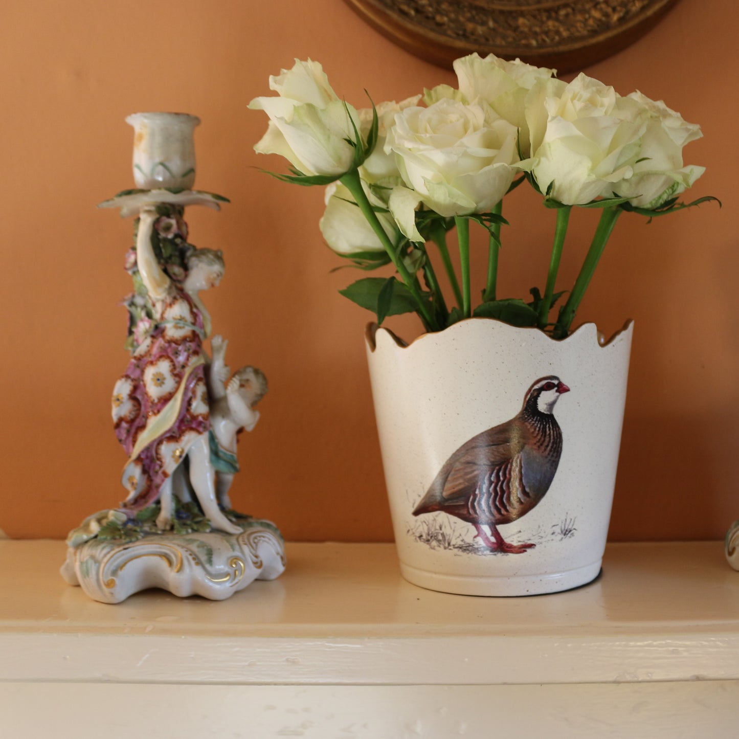 Scalloped Top Cachepot/Decorative Planter: Partridge