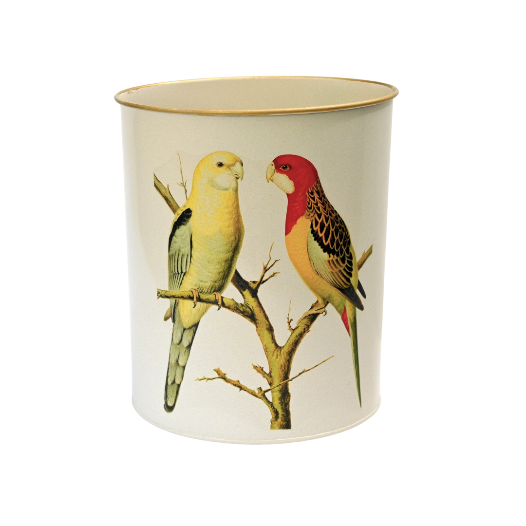 Oval Waste Paper Bin: Parakeets