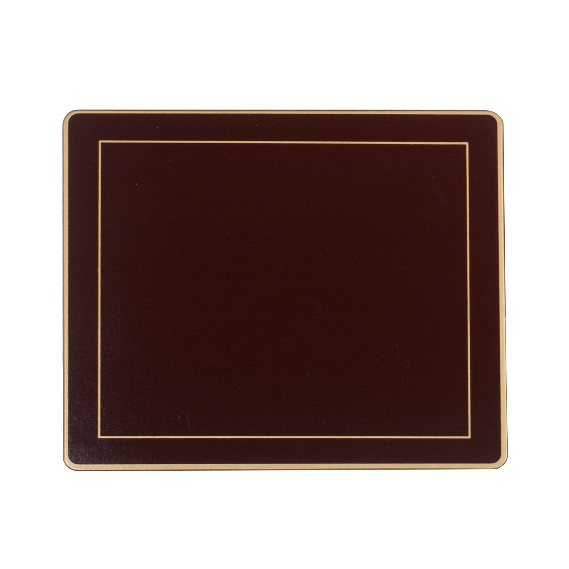 Dark red placemat with gold border on a white background