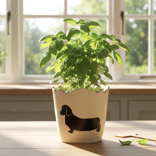 Scalloped top Cachepots/Decorative planter: Dachshund