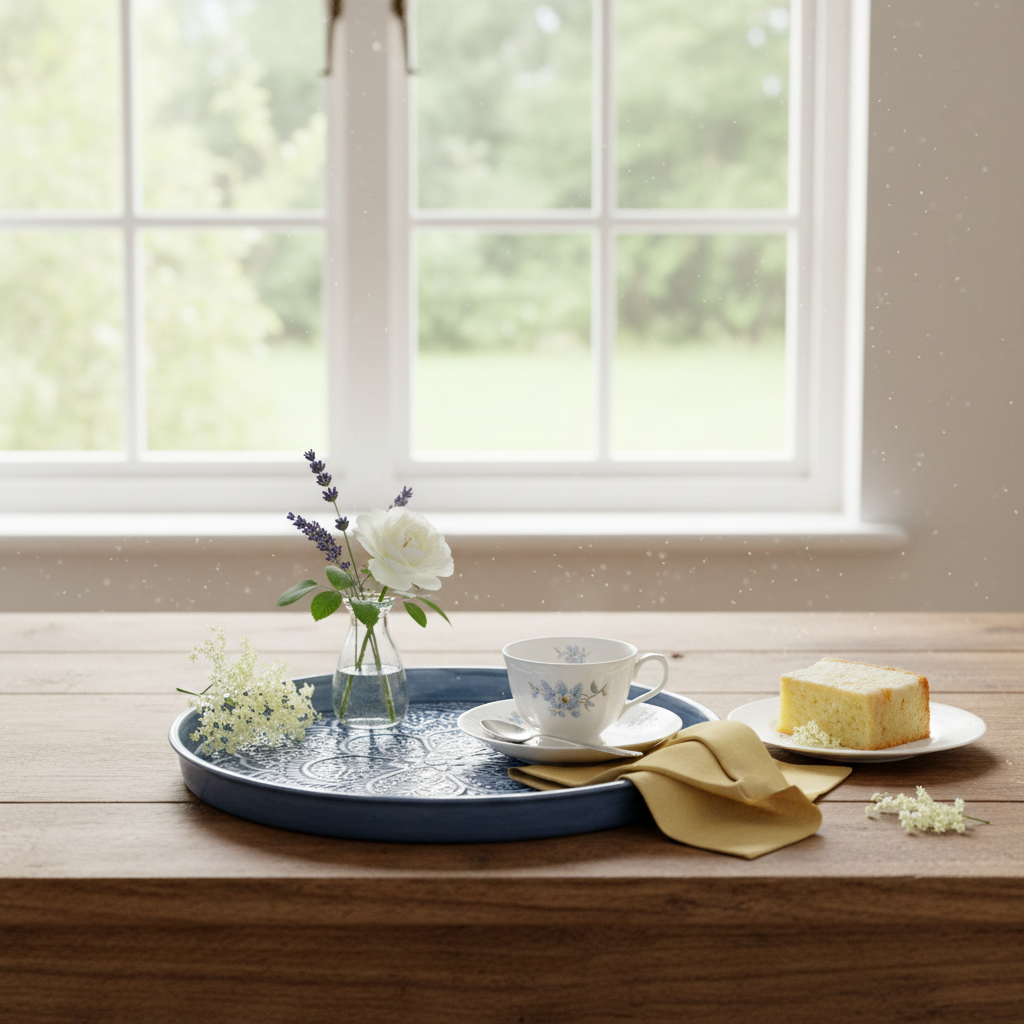 Round Enamel Tray - Sky Blue