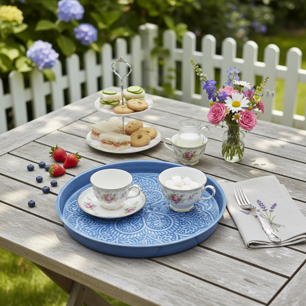 Round Enamel Tray - Sky Blue